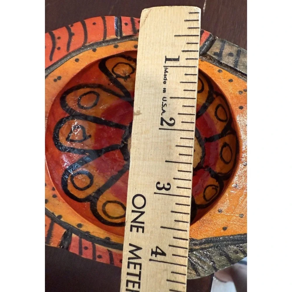 VTG Shallow Wood Bowl Desk Organizer Hand Painted Trinket Holder Ring Decor